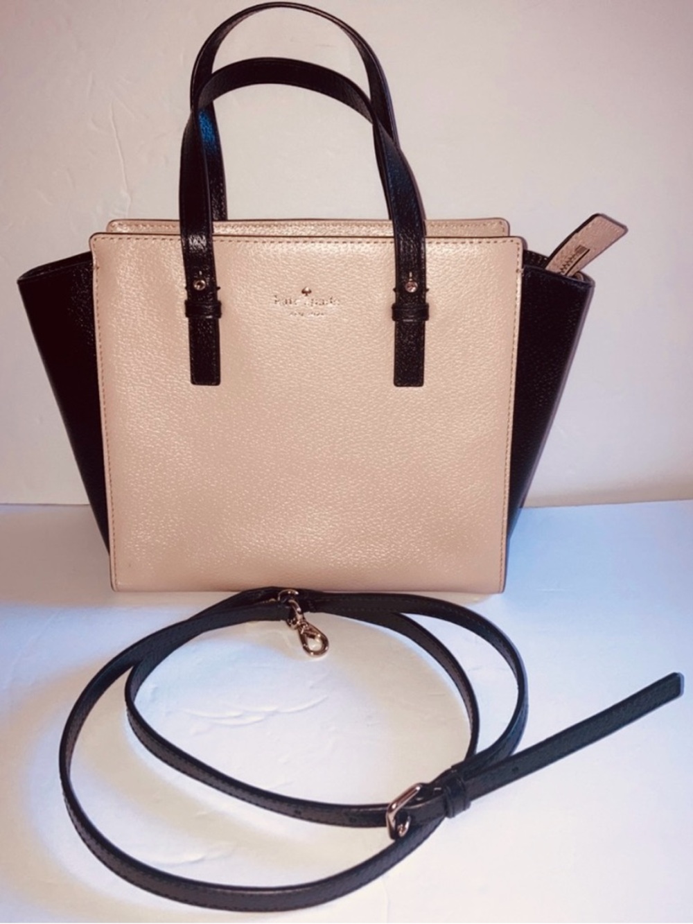NWOT Kate Spade Hayden St Color Block  Black & Tan Leather Satchel w/Strap